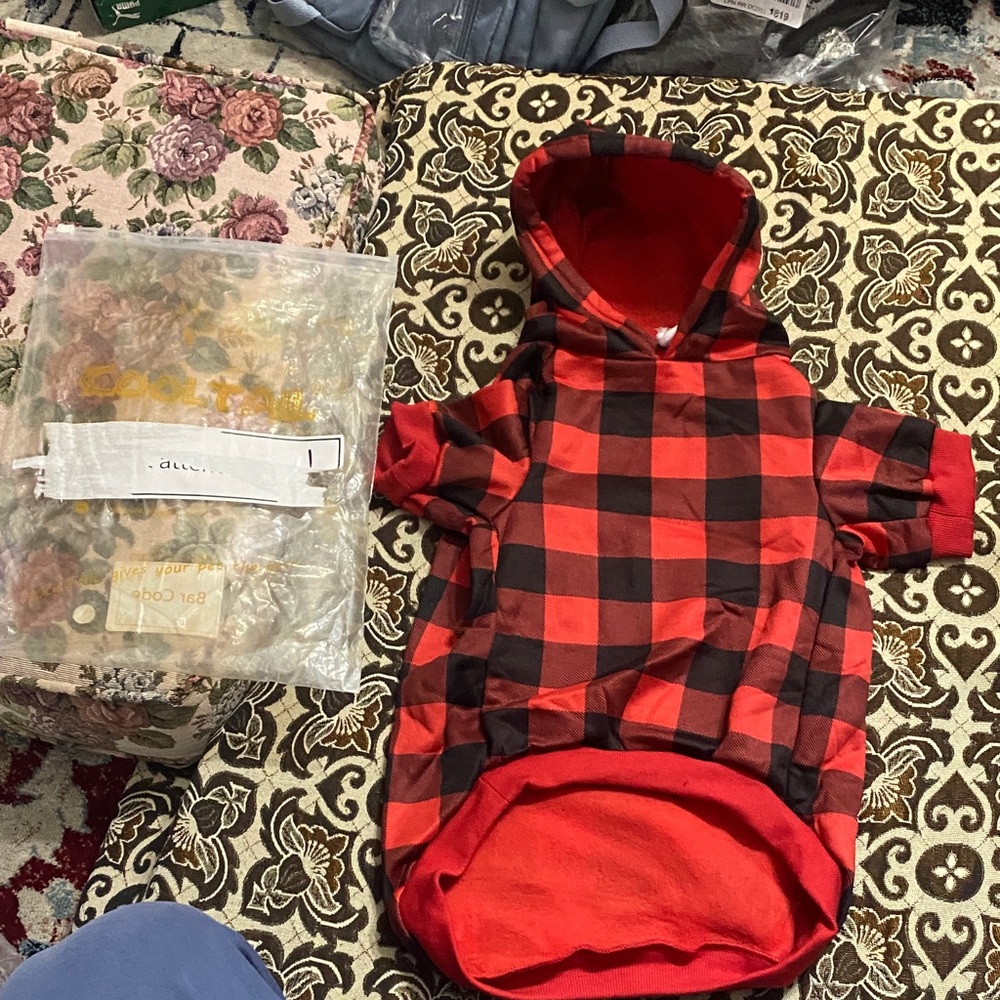 KOOLTAIL Plaid Dog Hoodie Sweater with Pocket – Red Buffalo Check – Size L